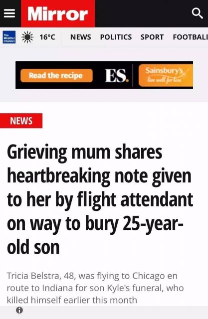 她飛去埋葬兒子，空乘哥給她一紙條，打開後驚奇發現